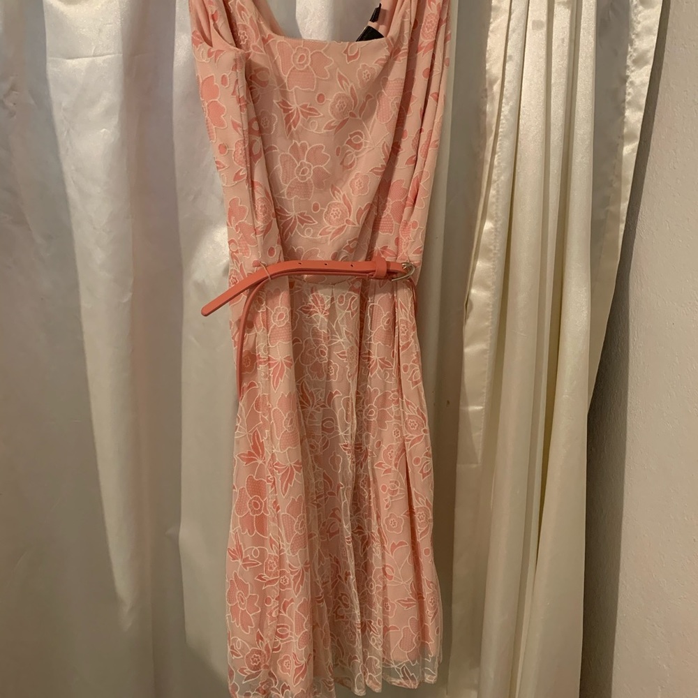 Pink floral flowy dress with belt
